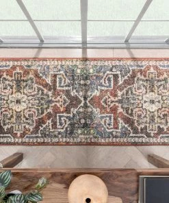 Well Woven Lyon Vintage Bohemian Medallion Oriental Botanical Red Rust Blue Rug Global