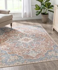 Well Woven Amiens Vintage Bohemian Medallion Oriental Botanical Blue Red Rust Rug