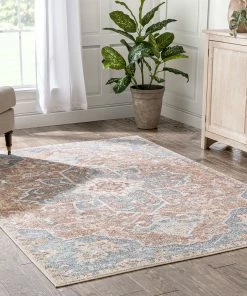 Well Woven Amiens Vintage Bohemian Medallion Oriental Botanical Blue Red Rust Rug