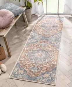 Well Woven Amiens Vintage Bohemian Medallion Oriental Botanical Blue Red Rust Rug