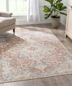 Well Woven Amiens Vintage Bohemian Medallion Oriental Botanical Red Rust Blue Rug Global