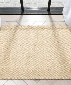 Well Woven Jute + Natural Jasmin Jute Chevron Natural Hand-Woven Chunky-Textured Rug