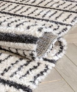 Well Woven Viho Tribal Geometric Stripes Ivory High-Low Textured Pile Rug Global