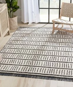 Well Woven Viho Tribal Geometric Stripes Ivory High-Low Textured Pile Rug Global