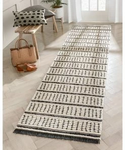 Well Woven Viho Tribal Geometric Stripes Ivory High-Low Textured Pile Rug Global