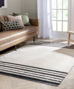 Well Woven Adriel Tribal Solid Border Pattern Ivory High-Low Textured Pile Rug