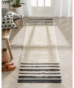 Well Woven Adriel Tribal Solid Border Pattern Ivory High-Low Textured Pile Rug