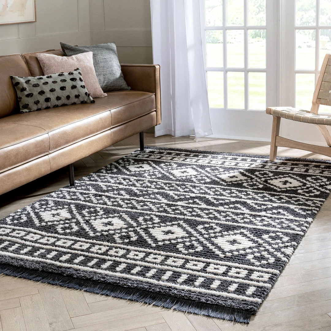 Well Woven Nokomis Tribal Diamond Lattice Pattern Grey High-Low Textured Pile Rug 12 Well Woven Nokomis Tribal Diamond Lattice Pattern Grey High-Low Textured Pile Rug