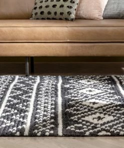 Well Woven Nokomis Tribal Diamond Lattice Pattern Grey High-Low Textured Pile Rug 22 Well Woven Nokomis Tribal Diamond Lattice Pattern Grey High-Low Textured Pile Rug