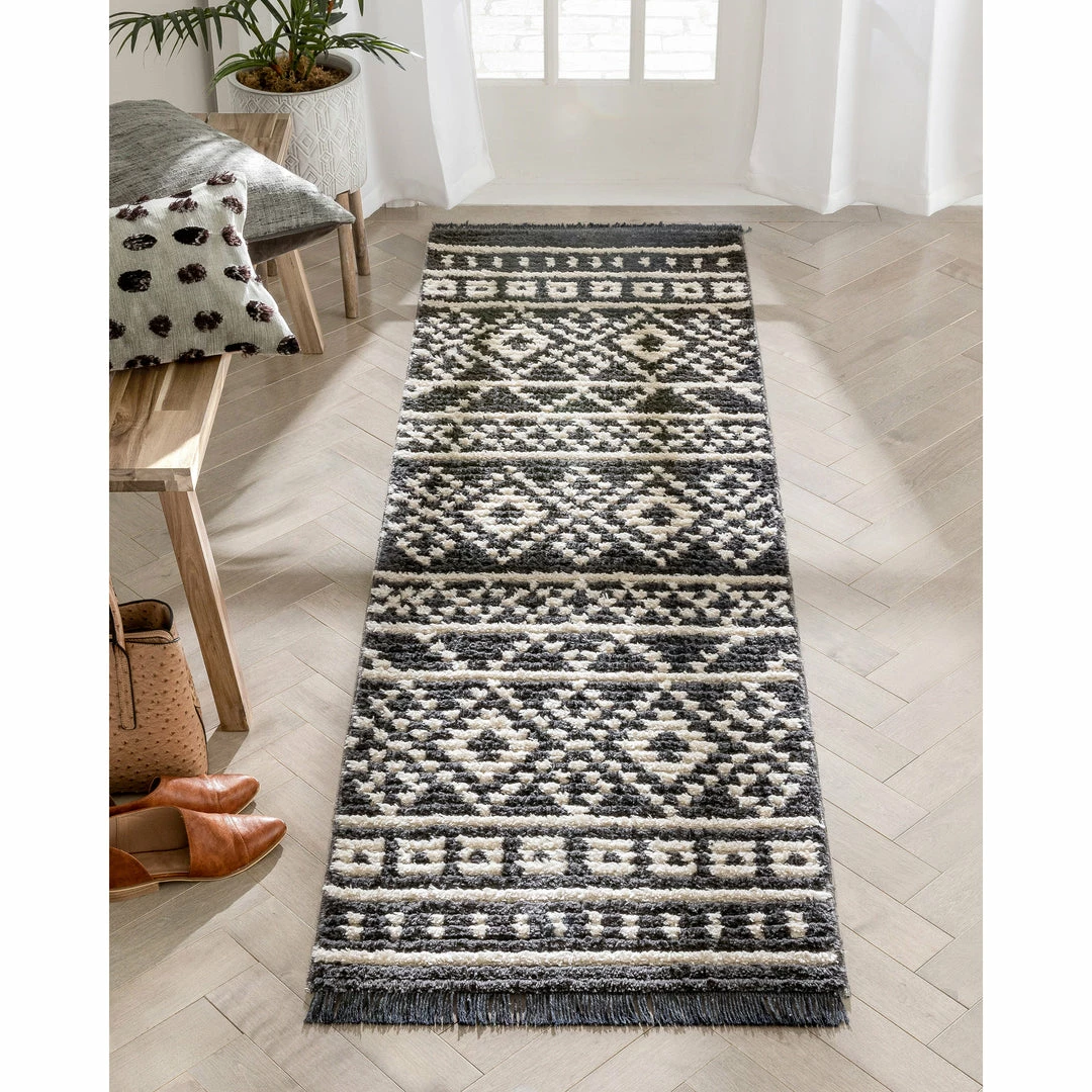 Well Woven Nokomis Tribal Diamond Lattice Pattern Grey High-Low Textured Pile Rug 7 Well Woven Nokomis Tribal Diamond Lattice Pattern Grey High-Low Textured Pile Rug