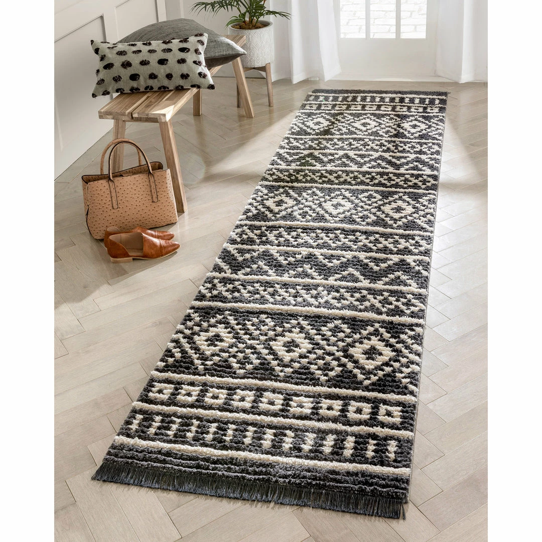 Well Woven Nokomis Tribal Diamond Lattice Pattern Grey High-Low Textured Pile Rug 8 Well Woven Nokomis Tribal Diamond Lattice Pattern Grey High-Low Textured Pile Rug