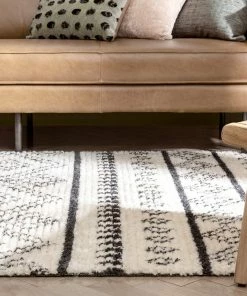 Well Woven Odina Tribal Diamond Lattice Pattern Grey High-Low Textured Pile Rug