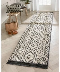 Well Woven Global Tallulah Tribal Diamond Lattice Pattern Grey High-Low Textured Pile Rug