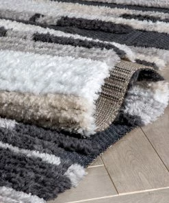 Well Woven Global Tiva Tribal Geometric Stripes Grey High-Low Textured Pile Rug