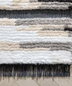 Well Woven Global Tiva Tribal Geometric Stripes Grey High-Low Textured Pile Rug