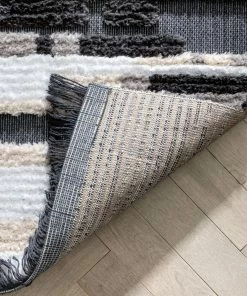 Well Woven Global Tiva Tribal Geometric Stripes Grey High-Low Textured Pile Rug