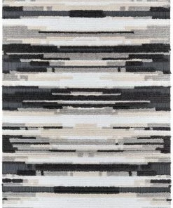 Well Woven Global Tiva Tribal Geometric Stripes Grey High-Low Textured Pile Rug