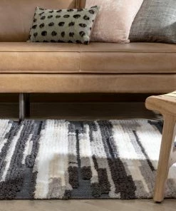 Well Woven Global Tiva Tribal Geometric Stripes Grey High-Low Textured Pile Rug