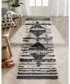 Well Woven Sakari Moroccan Diamond Medallion Pattern Grey High-Low Textured Pile Rug Global
