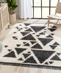 Well Woven Elu Tribal Geometric Pattern Grey High-Low Textured Pile Rug