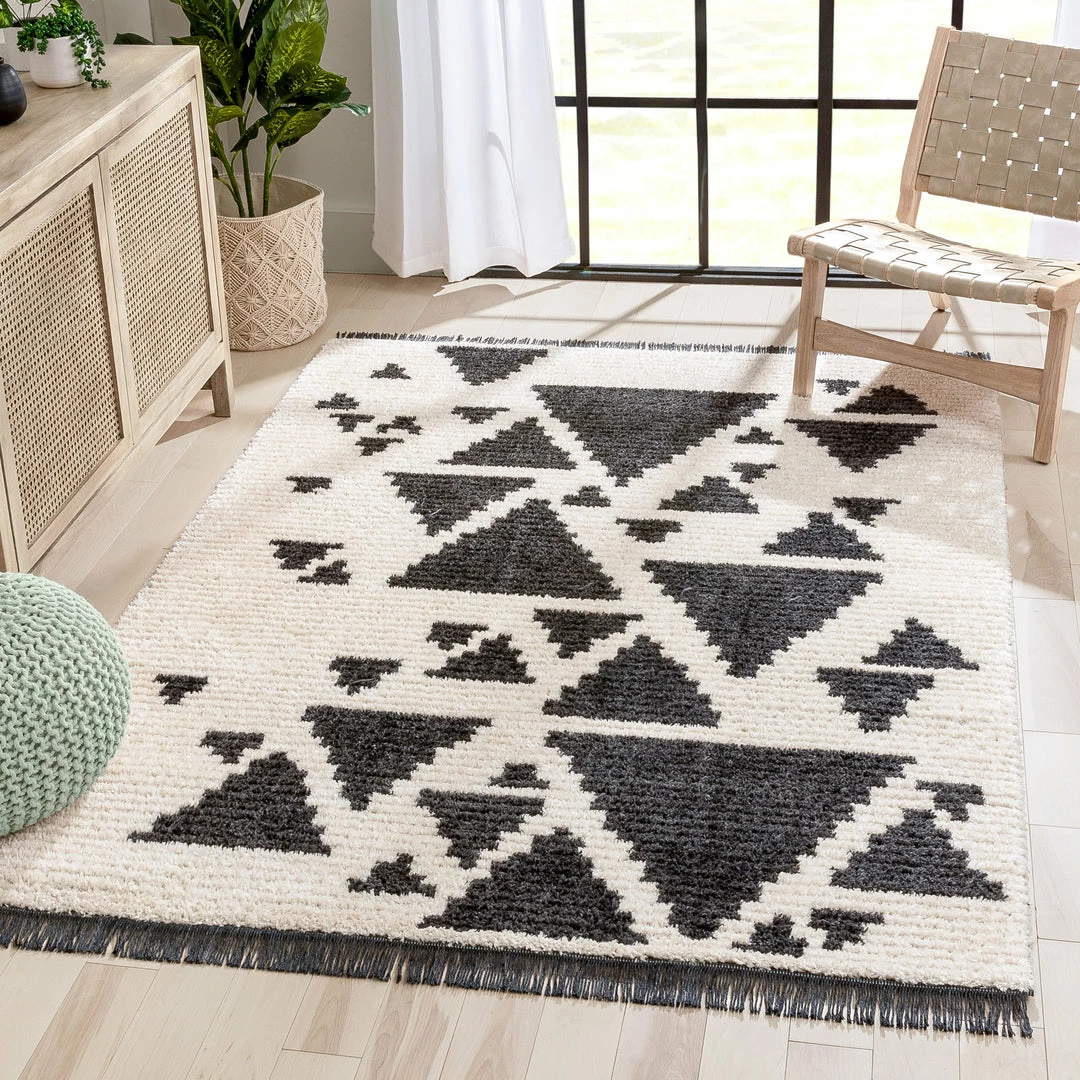 Well Woven Elu Tribal Geometric Pattern Grey High-Low Textured Pile Rug 1 Well Woven Elu Tribal Geometric Pattern Grey High-Low Textured Pile Rug