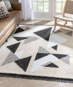 Well Woven Etenia Tribal Abstract Pattern Grey High-Low Textured Pile Rug