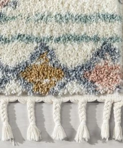 Well Woven Anahita Vintage Moroccan Diamond Ivory Shag Rug Global