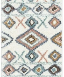 Well Woven Anahita Vintage Moroccan Diamond Ivory Shag Rug Global