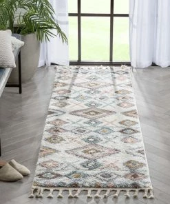 Well Woven Anahita Vintage Moroccan Diamond Ivory Shag Rug Global