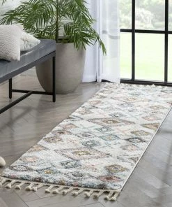 Well Woven Anahita Vintage Moroccan Diamond Ivory Shag Rug Global