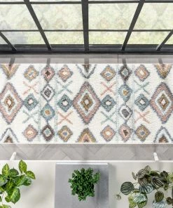 Well Woven Anahita Vintage Moroccan Diamond Ivory Shag Rug Global