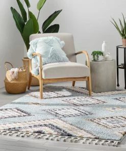 Well Woven Sedna Vintage Moroccan Diamond Light Blue Shag Rug