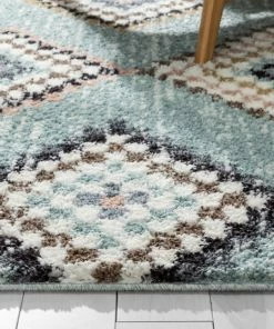 Well Woven Sedna Vintage Moroccan Diamond Light Blue Shag Rug