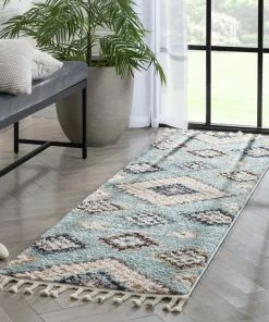 Well Woven Sedna Vintage Moroccan Diamond Light Blue Shag Rug