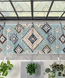 Well Woven Sedna Vintage Moroccan Diamond Light Blue Shag Rug