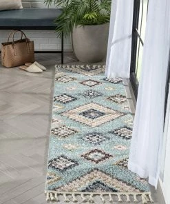 Well Woven Sedna Vintage Moroccan Diamond Light Blue Shag Rug