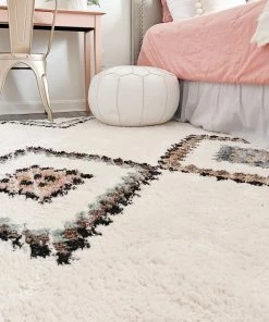 Well Woven Moselle Vintage Moroccan Diamond Ivory Shag Rug Global