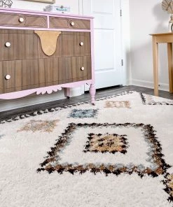 Well Woven Moselle Vintage Moroccan Diamond Ivory Shag Rug Global