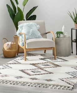 Well Woven Moselle Vintage Moroccan Diamond Ivory Shag Rug Global