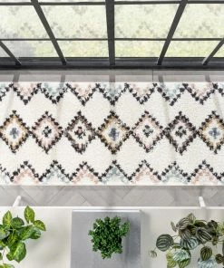 Well Woven Moselle Vintage Moroccan Diamond Ivory Shag Rug Global