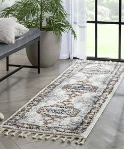 Well Woven Rialta Vintage Medallion Oriental Brown Shag Rug