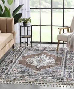 Well Woven Loire Vintage Medallion Oriental Brown Shag Rug