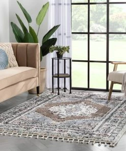 Well Woven Loire Vintage Medallion Oriental Brown Shag Rug