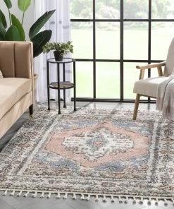 Well Woven Global Loire Vintage Medallion Oriental Blush Shag Rug