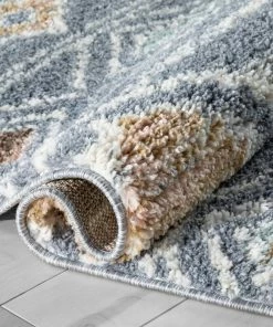 Well Woven Lucerne Moroccan Vintage Diamond Pattern Grey Shag Rug Global