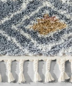 Well Woven Lucerne Moroccan Vintage Diamond Pattern Grey Shag Rug Global