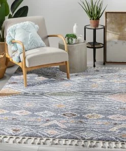 Well Woven Lucerne Moroccan Vintage Diamond Pattern Grey Shag Rug Global