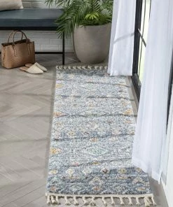 Well Woven Lucerne Moroccan Vintage Diamond Pattern Grey Shag Rug Global