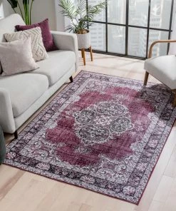 Well Woven Global Tarifa Vintage Bohemian Medallion Red Machine Washable Rug By Chill Rugs