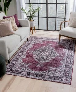 Well Woven Global Tarifa Vintage Bohemian Medallion Red Machine Washable Rug By Chill Rugs